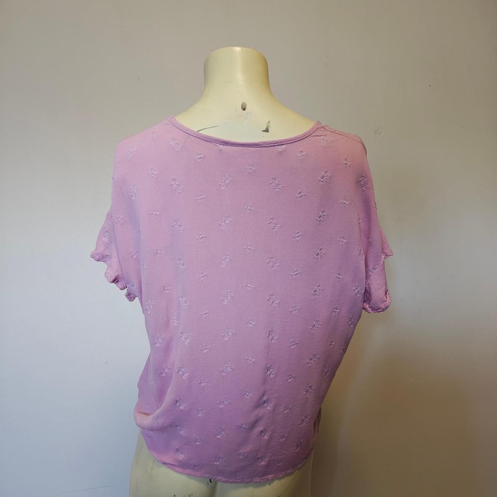Ariat Womens Pink Floral Tie Front V-Neck Flutter Sleeve Western Top Small - Picture 3 of 5